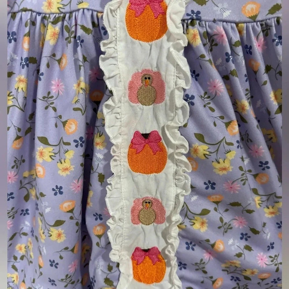 Marie Nicole Embroidered Toddler Dress - purple floral with pumpkins, size 12 m - Picture 2 of 5